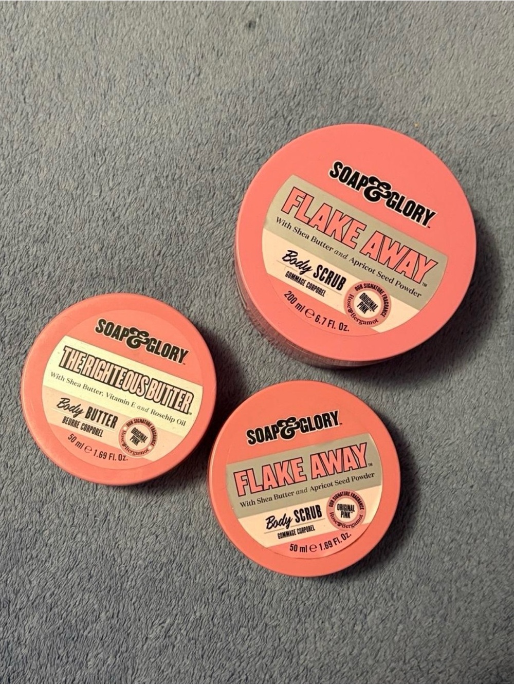 Soap & Glory Pink Flake Away Scrub and The Righteous Butter Set